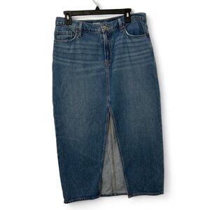Old Navy Mid Rise Blue Denim Midi Skirt Slit Womens Size 10 Country Cowgirl